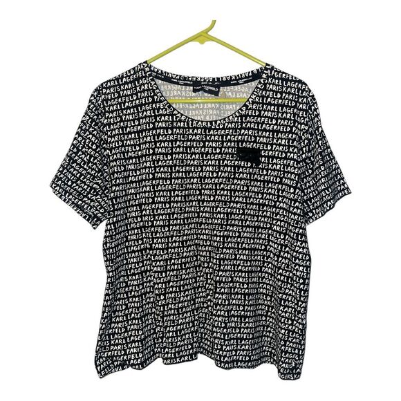 Karl Lagerfeld Black/White Monogram Print Shortsleeve T-Shirt, Large (approx) - Picture 1 of 7